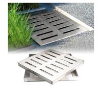 WXQTM Canal Drainage Extérieur Siphon Sol en Acier Inoxydable 304 | Canal Drainage pour Cour Argent pour Cours Et Terrasses Pavées(25x25x2cm)