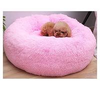 WXQY Coussin Chien Moelleux Noir Lavable Machine Rond Doux en Peluche Panier Chat, Lit Donut Chien Confortable, Idéal pour Animaux de Compagnies Un Bon Sommeil Pendant Hiver (Color : K, Size : 80CM)
