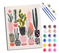 WXRWANG Peinture par numéros adulte Cactus et plantes succulentes Kit de bricolage pour adultes sur toile Avec peintures et pinceau Cadeaux et décorations de Avec cadre