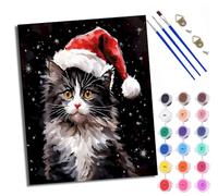 WXRWANG Peinture par numéros adulte Chat avec un chapeau de Père Noël Kit de bricolage pour adultes Peinture sur toile Avec peinture et pinceau Cadeaux et décorations de sans cadre
