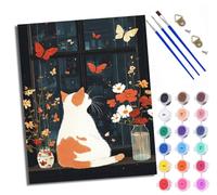 WXRWANG Peinture par numéros adulte Chat observant les papillons et les fleurs près de la fenêtre Kit de bricolage pour adultes Peinture sur toile Avec et pinceau de Avec cadre