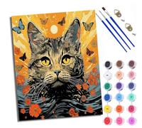 WXRWANG Peinture par numéros adulte Chat ukiyo-e aux fleurs et aux papillons Kit de bricolage pour adultes Peinture sur toile Avec et pinceau de Avec cadre