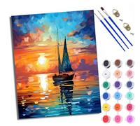WXRWANG Peinture par numéros adulte Coucher de soleil sur un voilier avec vue sur la mer Kit de bricolage pour adultes Peinture sur toile Avec peinture et pinceau Cadeaux et décorations de sans cadre