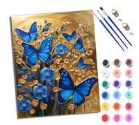 WXRWANG Peinture par numéros adulte Des papillons bleus et des fleurs dorées volent partout sur le tableau. Kit de bricolage pour adultes Peinture sur toile Avec et pinceau de Avec cadre