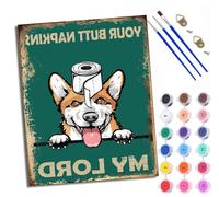 WXRWANG Peinture par numéros DIY par numéros pour adultes Corgi coquin Peinture par numéros Kits sur toile avec pinceaux pour décoration murale de la maison Avec cadre