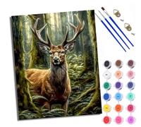WXRWANG Peinture par numéros DIY par numéros pour adultes Le regard du cerf des forêts Peinture par numéros Kits sur toile avec pinceaux pour décoration murale de la maison Avec cadre
