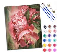 WXRWANG Peinture par numéros DIY par numéros pour adultes Pivoine rose et papillons dansants Peinture par numéros Kits sur toile avec pinceaux pour décoration murale de la maison 40 x 50 cm