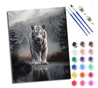 WXRWANG Peinture par numéros DIY par numéros pour adultes Tigre blanc marchant seul dans la neige Peinture par numéros Kits sur toile avec pinceaux pour décoration murale de la maison Avec cadre