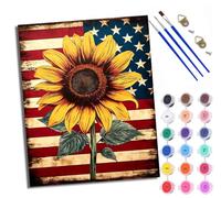 WXRWANG Peinture par numéros DIY pour adultes Tournesols devant le drapeau national Peinture par numéros Kits sur toile avec pinceaux pour décoration murale de la maison Avec cadre