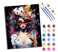 WXRWANG Peinture par Numéros pour Adulte DIY Numero Adulte Débutants Beautés sexy du poker 40x50cm Numéro Kit Peinture par Décoration Murale et Cadeaux Pour La Maison