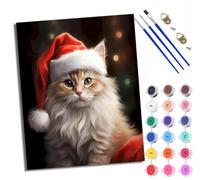 WXRWANG Peinture par Numéros pour Adulte DIY Peinture Numero Adulte Débutants Chat avec un chapeau de Père Noël 40x50cm Numéro Kit Peinture par Décoration Murale et Cadeaux Pour La Maison