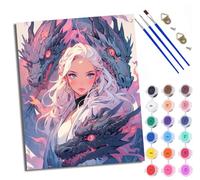 WXRWANG Peinture par Numéros pour Adulte DIY Peinture Numero Adulte Débutants Fille et dragon à trois têtes 40x50cm Numéro Kit Peinture par Décoration Murale et Cadeaux Pour La Maison