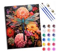 WXRWANG Peinture par Numéros pour Adulte DIY Peinture Numero Adulte Débutants Libellule en fleur Numéro Kit par Décoration Murale et Cadeaux Pour La Maison Avec cadre