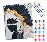WXRWANG Peinture par Numéros pour Adulte DIY Peinture Numero Adulte Débutants Silhouette de coiffe en plumes Numéro Kit Peintures par Décoration Murale et Cadeaux Pour La Maison Avec cadre