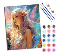 WXRWANG Peinture par Numéros pour AdulteFée aux cheveux d'or avec des fleurs et des papillons Peinture Acrylique pour Adultes Débutants Kit de à l'huile sur Toile pour Décoration Murale Avec cadre