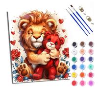 WXRWANG Peinture par Numéros pour AdultePetit ours et lion de dessin animé DIY Peinture Acrylique pour Adultes Débutants Kit de à l'huile sur Toile pour Décoration Murale Maison 40x50cm