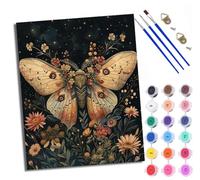 WXRWANG Peinture par numéros pour adultes à l'huile à la main Murmures nocturnes de fleurs et de papillons débutants colorées Peinture par Numéros pour la Décoration de la Maison Avec cadre