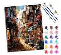 WXRWANG Peinture par numéros pour adultes Peinture à l'huile à la main Des fleurs bordent les rues débutants colorées par Numéros pour la Décoration de la Maison Avec cadre