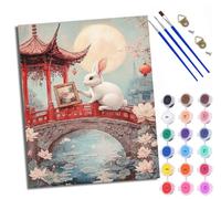 WXRWANG Peinture par numéros pour adultes Peinture à l'huile à la main Lapin sur le pont débutants colorées par Numéros pour la Décoration de la Maison Avec cadre
