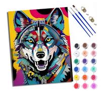 WXRWANG Peinture par Numéros pour AdulteTête de loup colorée DIY Peinture Acrylique pour Adultes Débutants Kit de Peinture à l'huile sur Toile pour Décoration Murale Maison 40x50cm