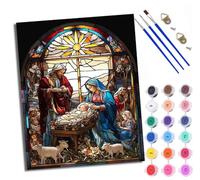 WXRWANG Peinture par Numéros pour AdulteVitrail de la Sainte Famille DIY Peinture Acrylique pour Adultes Débutants Kit de Peinture à l'huile sur Toile pour Décoration Murale Maison 40x50cm