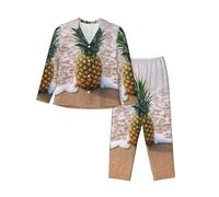 WXWJSHMGC Ananas sur la plage imprimé pantalon long à manches longues pyjama pour femmes ensembles de pyjama 2 pièces confortables ensemble de salon maison, Noir , S