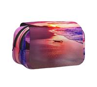 WXWJSHMGC Belle trousse à crayons avec impression coucher de soleil sur la plage - Trousse de rangement portable double couche pour enfants, filles, garçons et adultes