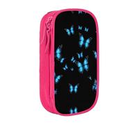 WXWJSHMGC Belle trousse à crayons double couche avec fermeture éclair - En tissu durable - Imprimé papillon bleu - Idéal pour les étudiants, rose, Taille unique, Trousse de beauté