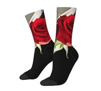 WXWJSHMGC Chaussettes longues unisexes pour adulte Motif rose rouge sur piano 3D Usage quotidien, 2 Noir-2, Taille unique