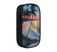 WXWJSHMGC Coconut Beach Sunset Hamac Grande Capacité Double Couche Trousse avec Fermeture Éclair - Tissu Durable Pochette d'école pour stylos - Idéal pour les étudiants, Noir , Taille unique, Trousse