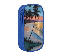 WXWJSHMGC Coconut Beach Sunset Hamac Grande Capacité Double Couche Trousse avec Fermeture Éclair - Tissu Durable Pochette d'école pour stylos - Idéal pour les étudiants, bleu, Taille unique, Trousse