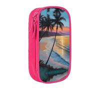 WXWJSHMGC Coconut Beach Sunset Hamac Grande Capacité Double Couche Trousse avec Fermeture Éclair - Tissu Durable Pochette d'école pour stylos - Idéal pour les étudiants, rose, Taille unique, Trousse