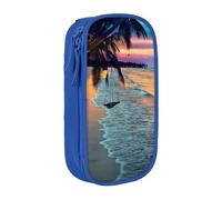 WXWJSHMGC Coconut Beach Sunset Hamac Grande Capacité Double Couche Trousse avec Fermeture Éclair - Tissu Durable Pochette d'école pour stylos - Idéal pour les étudiants, bleu, Taille unique, Trousse