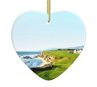 WXWJSHMGC Décoration de Noël en céramique à suspendre en forme de cœur avec motif de parcours de golf en bord de mer