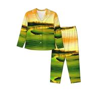 WXWJSHMGC Ensemble de pyjama 2 pièces avec pantalon long imprimé parcours de golf pour femmes et femmes, Noir , S