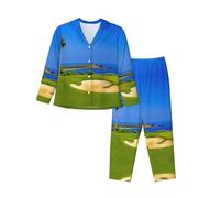 WXWJSHMGC Ensemble de pyjama 2 pièces avec pantalon long imprimé parcours de golf pour femmes et femmes, Noir , XL