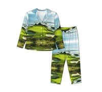 WXWJSHMGC Ensemble de pyjama 2 pièces pour femme avec imprimé parcours de golf de plage, pantalon long à manches longues, ensemble de pyjama 2 pièces confortable, Noir , S
