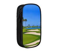 WXWJSHMGC Golf Course by The Sea Print Trousse à crayons double couche avec fermeture éclair - Tissu durable - Pochette d'école pour stylos - Idéale pour les étudiants, Noir , Taille unique, Trousse