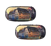 WXWJSHMGC Grande trousse à crayons avec 3 compartiments - Motif coucher de soleil de Strasbourg - Pour garçons et filles