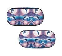 WXWJSHMGC Grande trousse à crayons avec 3 compartiments - Motif dauphins amoureux - Pour garçons et filles