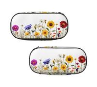 WXWJSHMGC Grande trousse à crayons avec 3 compartiments pour stylos, cartes, pièces de monnaie pour garçons et filles Motif fleurs d'iris