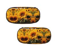 WXWJSHMGC Grande trousse à crayons avec 3 compartiments pour stylos et pièces de monnaie Jaune Motif champ de tournesol Pour garçons et filles