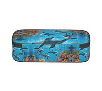 WXWJSHMGC Grande trousse à crayons avec fermeture éclair - Motif dauphins, tortue de mer, pieuvre, récif de corail - Pour étudiant
