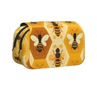 WXWJSHMGC Honeybee Trousse à crayons avec imprimé abeille - Trousse de rangement portable double couche pour enfants, filles, garçons et adultes