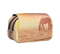 WXWJSHMGC Horses On Pasture at Sundown Trousse à crayons avec impression - Trousse de rangement portable double couche pour enfants, filles, garçons et adultes