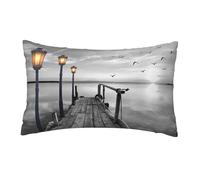 WXWJSHMGC Housse de coussin en lin imprimé jetée de plage noir et blanc pour canapé, lit, voiture, taie d'oreiller 30 x 50 cm