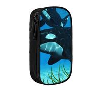 WXWJSHMGC Killer Whales Swim Along Trousse à crayons double couche avec fermeture éclair - Tissu durable pour stylos - Idéal pour les étudiants, Noir , Taille unique, Trousse de beauté