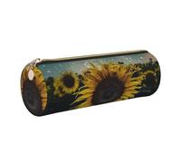 WXWJSHMGC La plus belle trousse à crayons en cuir imprimé tournesol avec fermeture éclair pour stylos, maquillage, cosmétiques, papeterie pour l'école, le travail, le bureau, doré, Taille unique