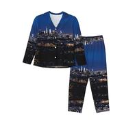 WXWJSHMGC Los Angeles Skyline imprimé pyjama à manches longues et pantalon long pour femme Ensemble de pyjama 2 pièces confortable pour salon d'intérieur, Noir , XXL