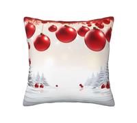 WXWJSHMGC Lot de 2 housses de coussin carrées décoratives avec imprimé boule de Noël rouge pour canapé, lit, salon, canapé, quatre saisons, universelle